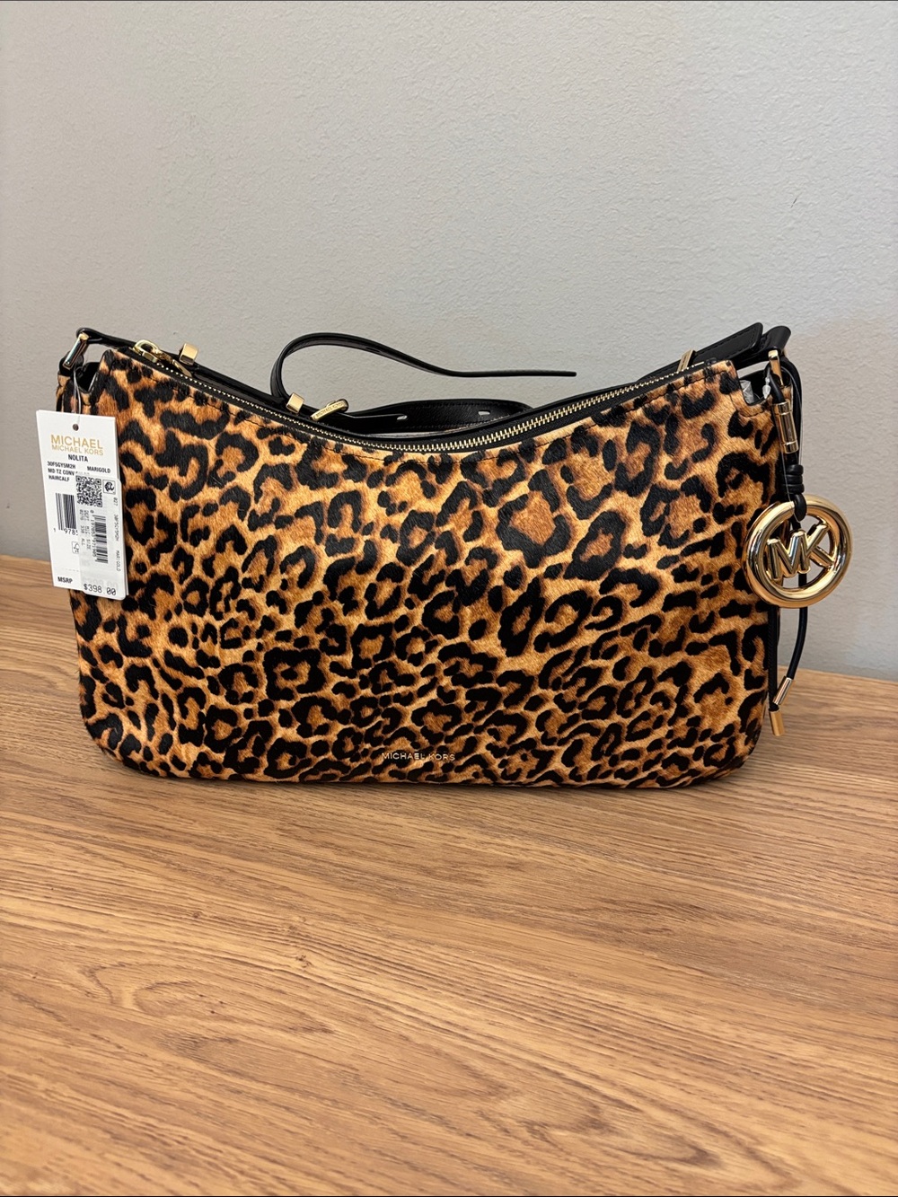 Michael Kors Leopard-Print Shoulder Bag in Brown and Black with Gold Hardware